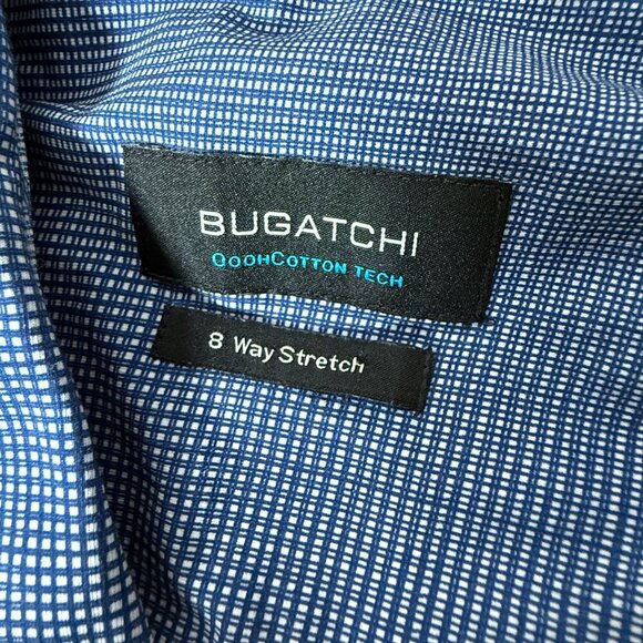 Bugatchi Long Sleeve Button Up Shirt 8-Way Stretch Blue & White Dimensional M - Picture 2 of 8
